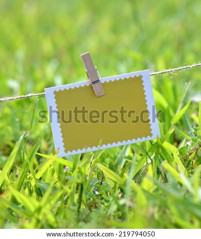 Paper card hanging on the rope, blank