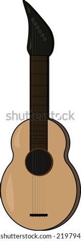 a vector of a brown acoustic guitar complete with strings. white background