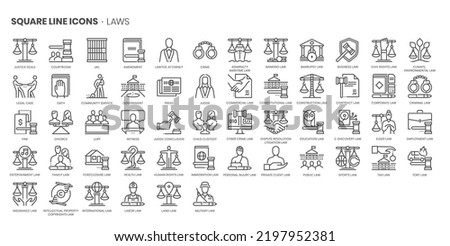 Law related, pixel perfect, editable stroke, up scalable square line vector icon set.  Royalty-Free Stock Photo #2197952381