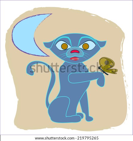 cat with butterfly, cartoon