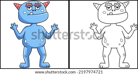 Monster Cat Coloring Page Colored Illustration