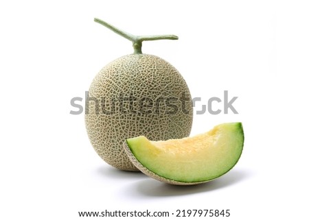 Earl's melon cut for presentation, photographed against a white background Royalty-Free Stock Photo #2197975845