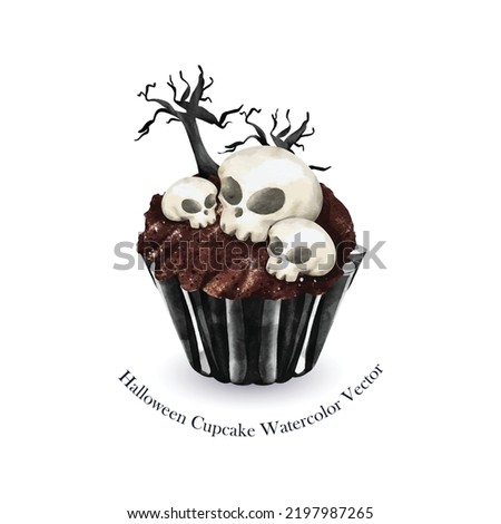 Watercolor of halloween cupcake illustration vector design great for your compositions or decorate with your artwork.