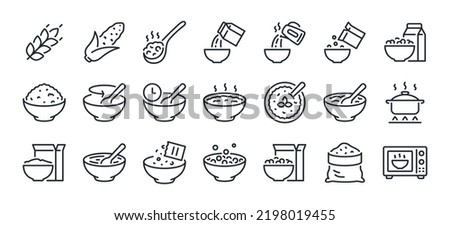 Breakfast, oatmeal and cereals editable stroke outline icons set isolated on white background flat vector illustration. Pixel perfect. 64 x 64. Royalty-Free Stock Photo #2198019455