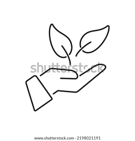 Plant in hand flat icon. Pictogram for web. Line style . Isolated on white background. Vector eps10. Tree in hand