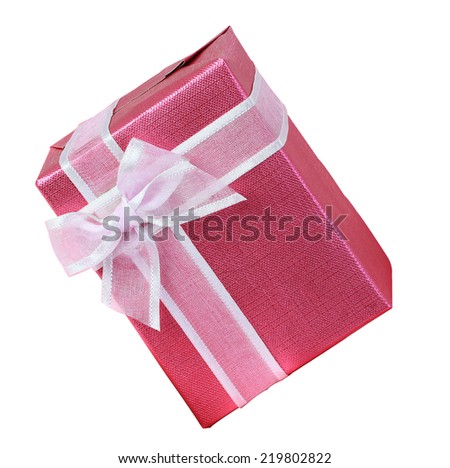 pink color warping gift box with ribbon bow isolated on white background. This has clipping path.