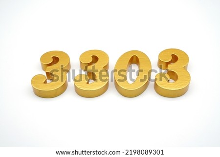  Number 3303 is made of gold-painted teak, 1 centimeter thick, placed on a white background to visualize it in 3D.                                