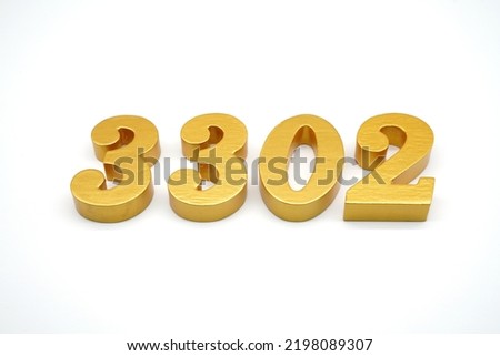  Number 3302 is made of gold-painted teak, 1 centimeter thick, placed on a white background to visualize it in 3D.                                