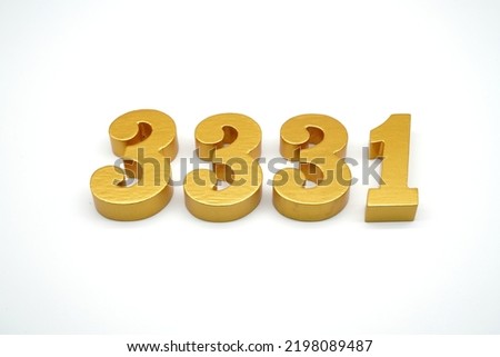  Number 3331 is made of gold-painted teak, 1 centimeter thick, placed on a white background to visualize it in 3D.                                