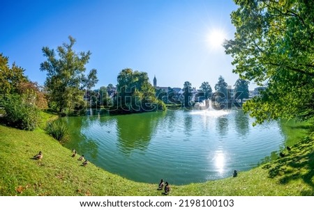 View over Duck Pond in Pfullendorf, Allgaeu, Germany 
