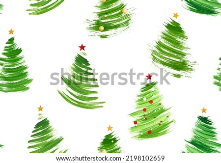 seamless pattern of brush-drawn Christmas trees on a white isolated background