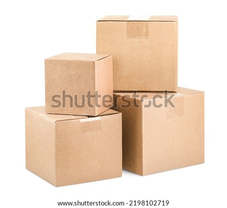 four cardboard boxes on a white isolated background Royalty-Free Stock Photo #2198102719