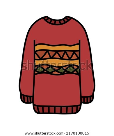 Cozy autumn doodle red sweater isolated. Hand drawn vector autumn illustration clip art