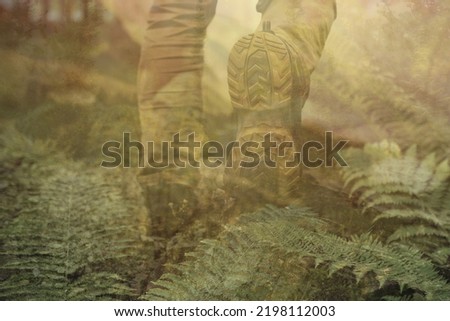 men's sneakers in the forest. double exposure photo