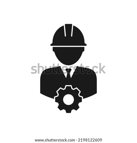 Service Icon Vector Male Person Worker Avatar Profile with Gear Cog Wheel for Engineering Support and with Hard Hat in Glyph Pictogram Symbol illustration
