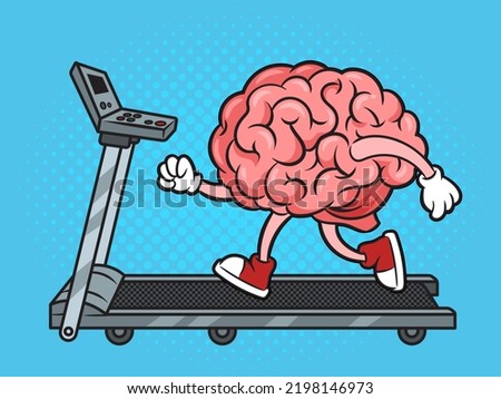 brain training on a treadmill pinup pop art retro vector illustration. Comic book style imitation.