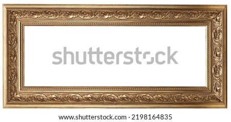 Antique Golden Brown Classic Old Vintage Wooden Rectangle mockup canvas frame isolated on white background. Blank and diverse subject moulding baguette. Design element. use for paint, mirror or photo
