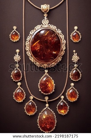 The full set of Amber Jewelry Designs by Vicky Burmese Amber, Victorian Designs. Setting with gold 18k and silver. Oval shape jewelry, semi precious gemstones of natural Burmese Amber Royalty-Free Stock Photo #2198187175
