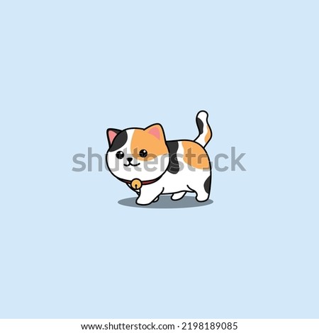 Cute calico cat walking cartoon, vector illustration Royalty-Free Stock Photo #2198189085