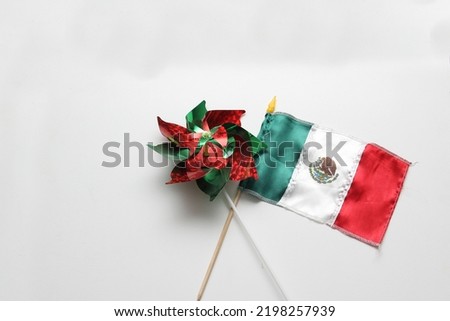 Flag of Mexico one of the Mexican national symbols with the colors green, white, red and a national shield with an eagle devouring a snake to celebrate the independence holidays on September 15 
