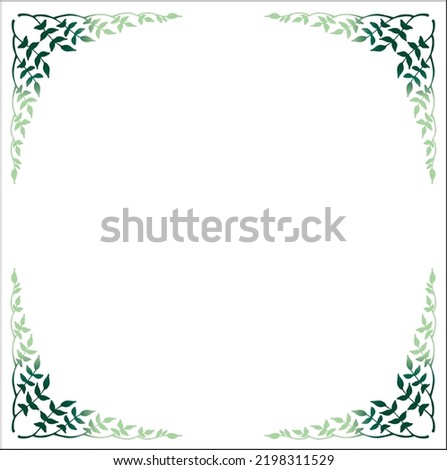 Green ornamental frame with leaves, decorative border for greeting cards, banners, business cards, invitations, menus. Isolated vector illustration.