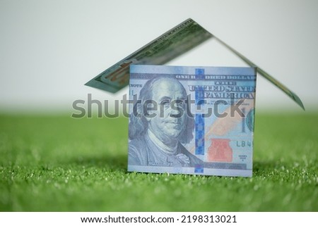house property mortgage with cash money dollar bill on table concept of business finance, saving for buy home, investment loan, american currency, sale estate, bank payment, sell-rent real estate