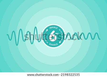 Coherent breathing illustration explaining the principle of diaphragmatic Coherent breathing method. 6 seconds to inhale, 6 for exhale. Increased heart rate variability HRV, reduce stress Royalty-Free Stock Photo #2198322535