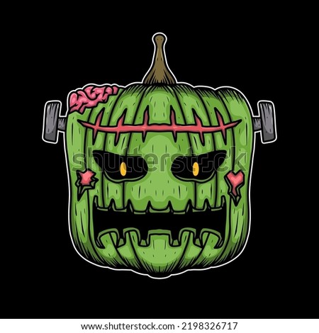 halloween scary pumpkin frankenstein zombie illustration