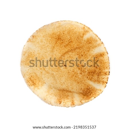 Wheaten Pita Flat Bread Isolated. Flatbread also known as Pita Bread, Chapati, Naan, Tortilla on White Background Top View Royalty-Free Stock Photo #2198351537