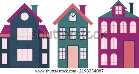 set of three colorful modern houses