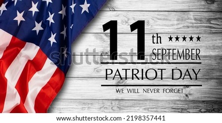 patriot day illustration. We will newer forget 9 11 patriotic illustration with american flag Royalty-Free Stock Photo #2198357441