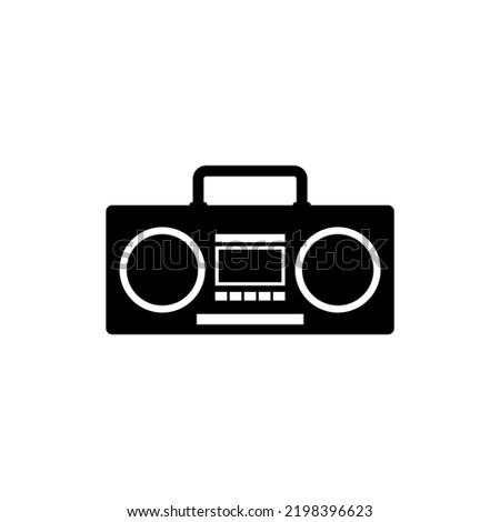 Cassette Player, Boombox Ghetto Blaster. Flat Vector Icon illustration. Simple black symbol on white background. Cassette Music Player, Boombox sign design template for web and mobile UI element. Royalty-Free Stock Photo #2198396623