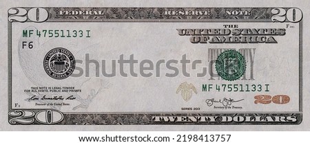 Closeup of 20 dollar banknote  with empty middle area for design purpose Royalty-Free Stock Photo #2198413757