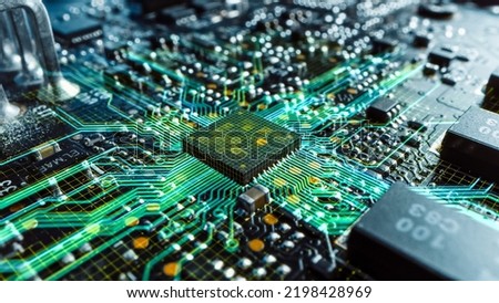 Light Theme Visualization of Mother Board CPU Processor Starting Digitalization Process and Information Computing, Processing Bits of Data. Digital Graphics, Special Visual Effects, Image. Royalty-Free Stock Photo #2198428969