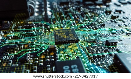 Light Theme Visualization of Mother Board CPU Processor Beginning Digitalization Process and Information Computing, Processing Bits of Data. Digital Graphics, Special Visual Effects, Image. Royalty-Free Stock Photo #2198429019