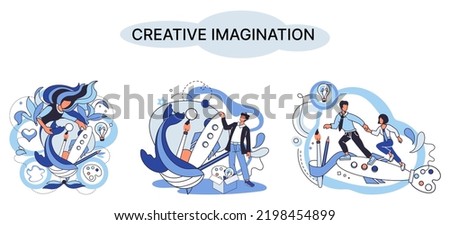 Creative mind, imagination or brainstorm or originative idea concept. Creative imagination. Phantasy space and creativity. Phantasy flow and creativity metaphor, fantasies in mind. Vision development Royalty-Free Stock Photo #2198454899