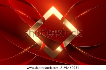 Abstract golden frame with ribbons on red background