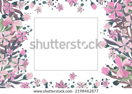 Template with the image of abstract flowers and leaves for postcards, invitations, notebooks, backgrounds.