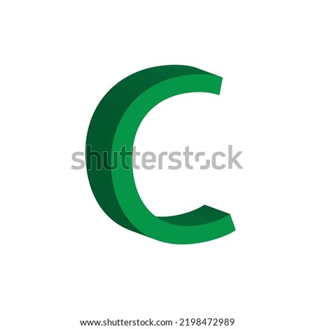 3D alphabet C in green colour. Big letter C. Isolated on white background. clip art illustration vector
