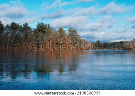 Tranquil scenery of leach pond in Borderland state park Easton MA USA