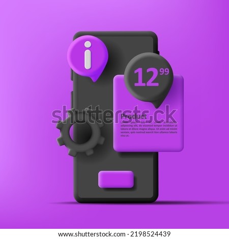 Smartphone service 3d icon with cog gear and price bubble