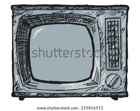 hand drawn, sketch illustration of vintage TV set
