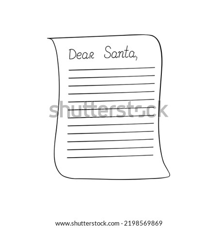 Letter to Santa Claus template hand drawn outline vector illustration, Christmas holiday simple image with lines 