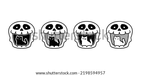 cat vector halloween skull bone icon kitten calico logo symbol ghost breed cartoon character lamp illustration doodle clip art isolated design