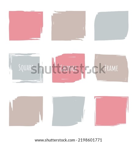 Square brush stroke, hand drawn paint frame for design logo, banner, card. Vector illustration