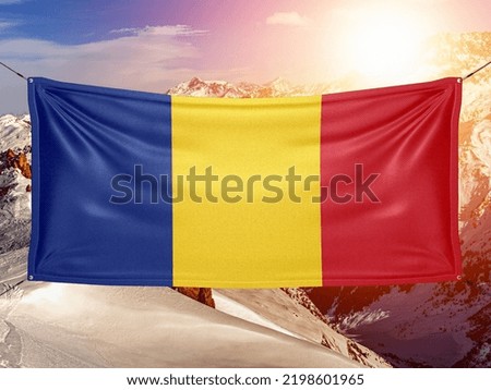 Romania national flag cloth fabric waving on beautiful background. Royalty-Free Stock Photo #2198601965