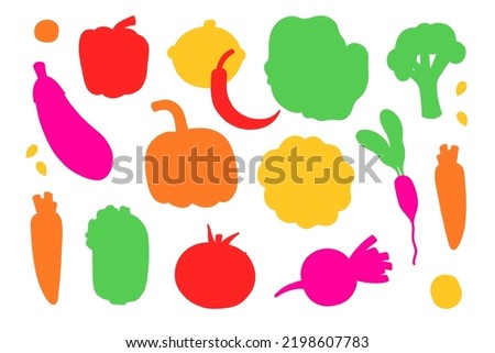 Set of vector vegetables silhouette. Doodle graphic and color illustration for background, decor, menu