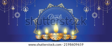 Happy Diwali - festival of lights colorful banner template design with decorative diya lamp. vector illustration. Royalty-Free Stock Photo #2198609659