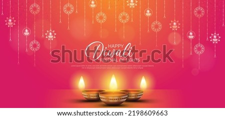 Happy Diwali - festival of lights colorful banner template design with decorative diya lamp. vector illustration. Royalty-Free Stock Photo #2198609663