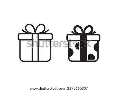 Gift box icon with black and white design on isolated background